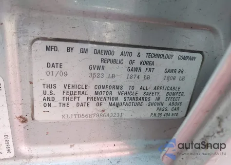 2009 Chevrolet Aveo Lt from USA, damaged, VIN KL1TD56E79B643231